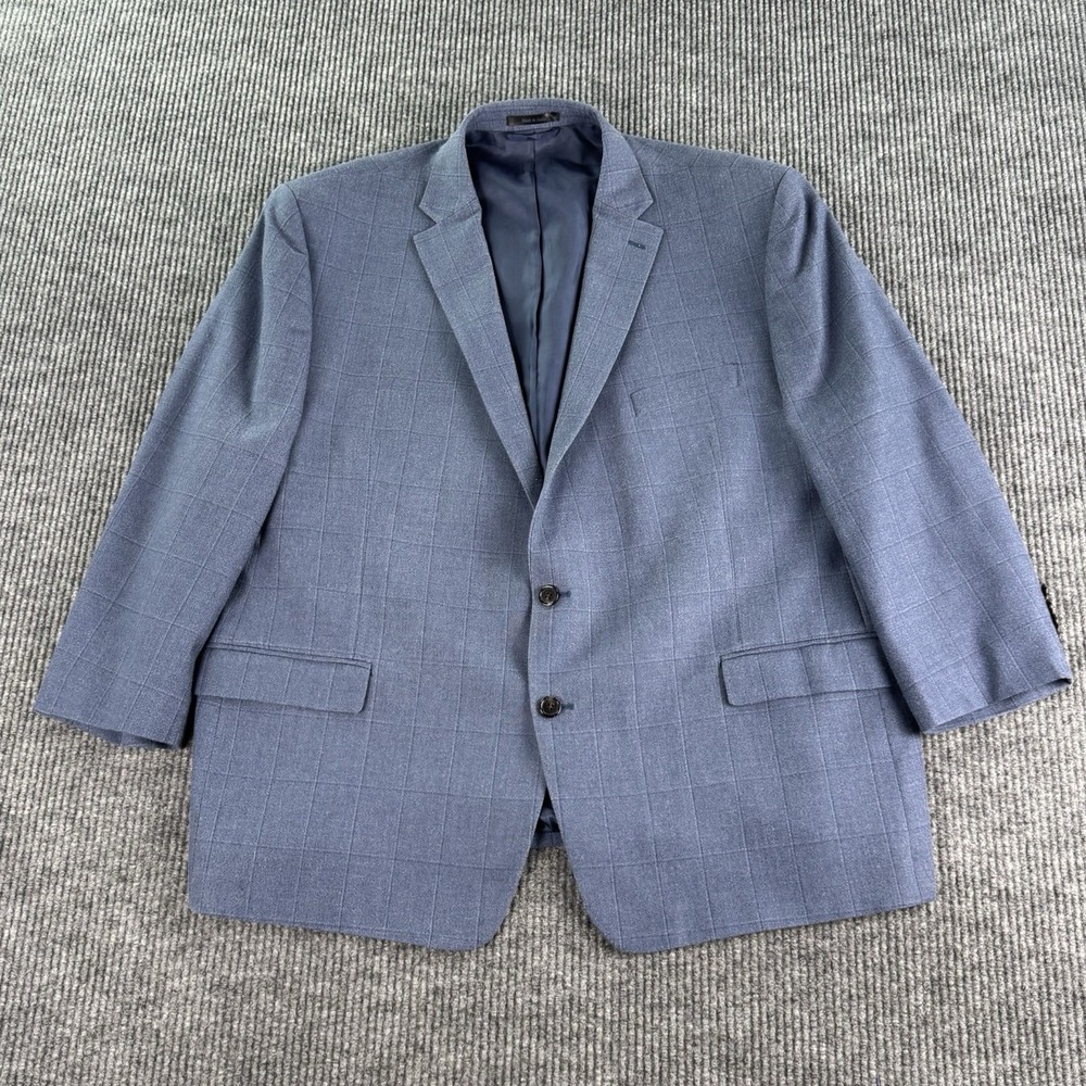 Ralph Lauren Sport Coat Men 52R Blue Silk Wool Windowpane LRL Luxury Big Tall